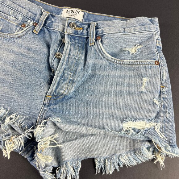 AGOLDE Jean Shorts Women's 31* Parker Mid Rise Blue Cut Off Denim Jorts Tag 27 - Picture 3 of 16